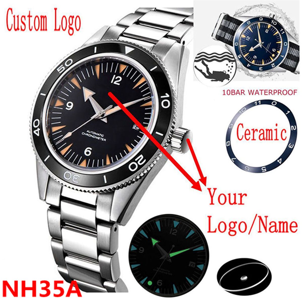 Luxury Watch Design - Logo personnalisé NH35 mouvement montre 10