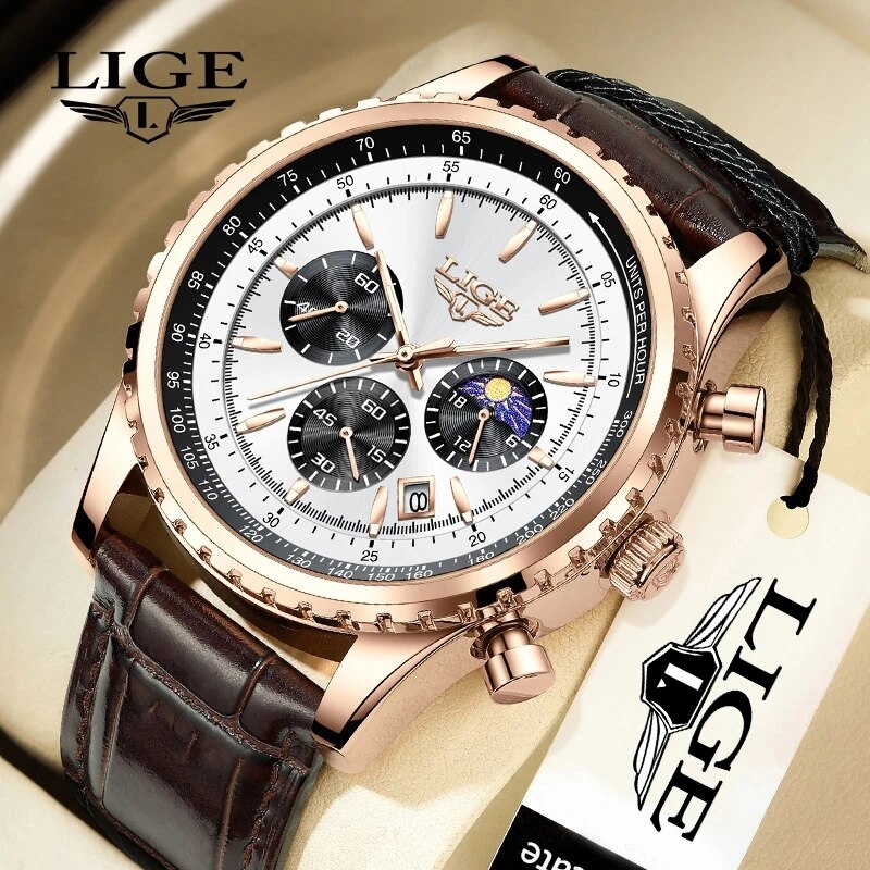 Luxury Watch Holder For Men - LIGE-Montre-bracelet à quartz en cuir étanche